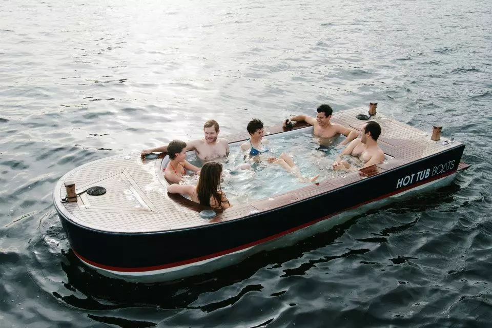 The Hot Tub Boat allows its passengers to soak while they cruise