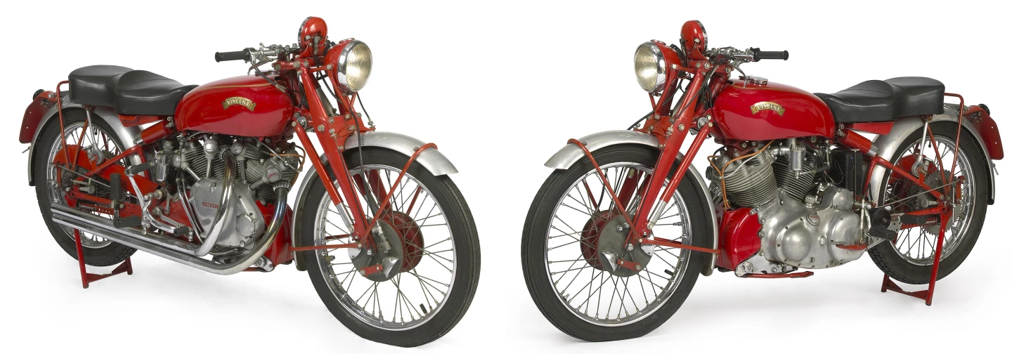 One of only 15 ever produced, this 1950 Vincent Series C White Shadow as it was last sold sold at the Quail Motorcycle Gathering in May, 2009 for US$111,150