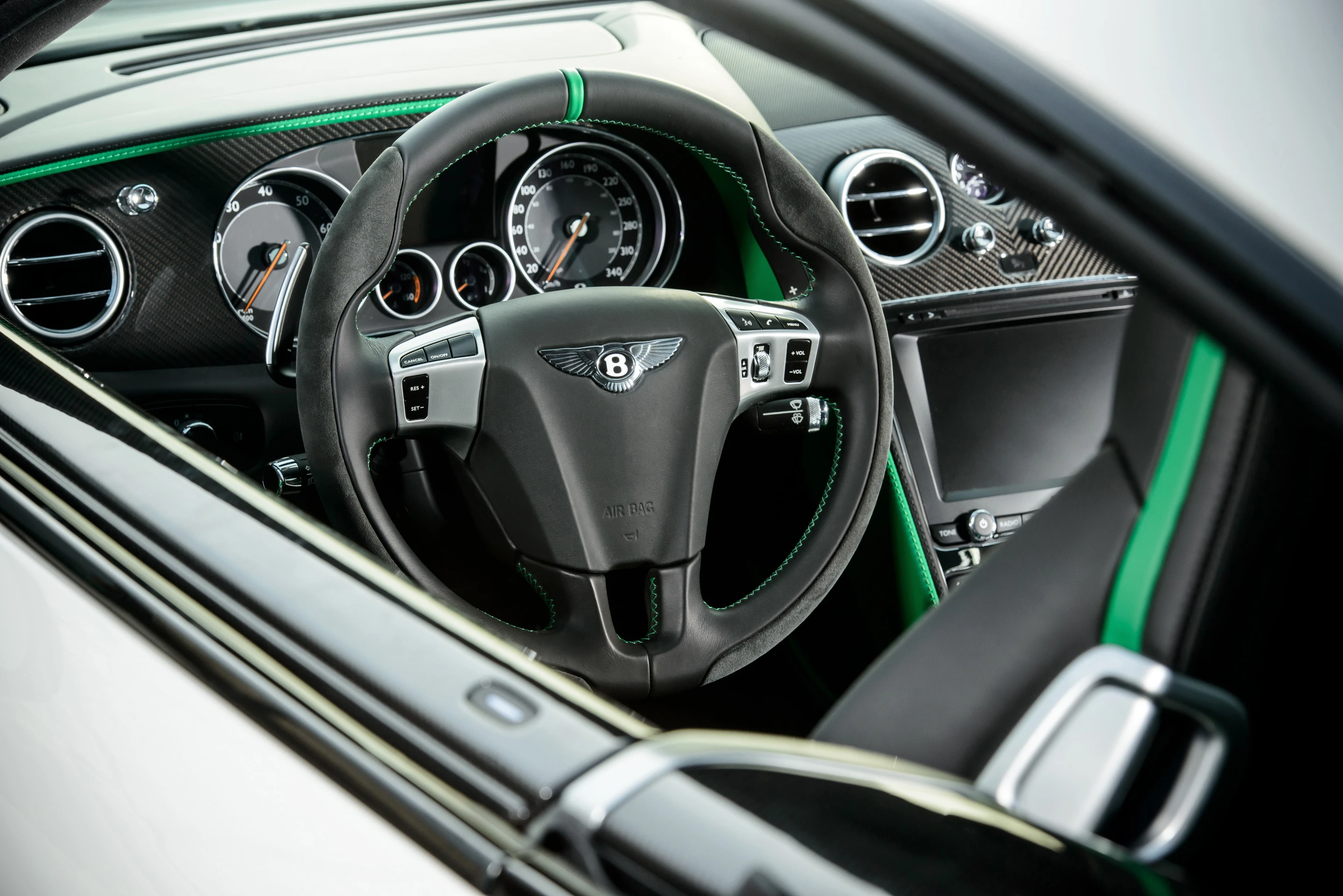 The interior has is a combination of leather, Alcantara and carbon fiber