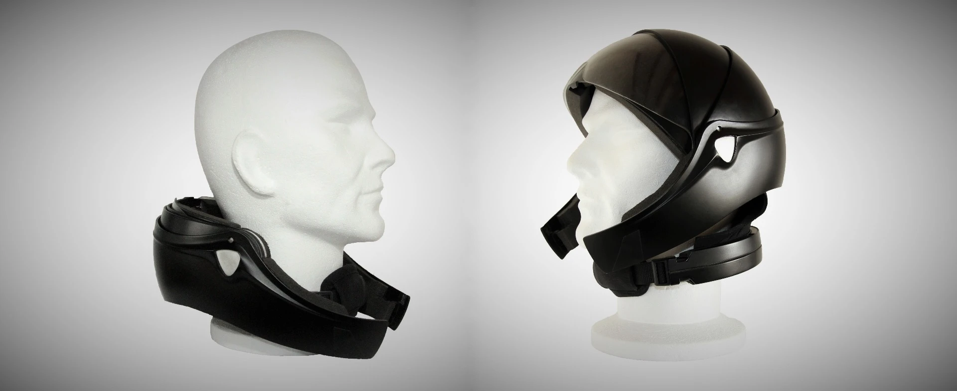 The Alpha helmet folded down around the neck and up around the head