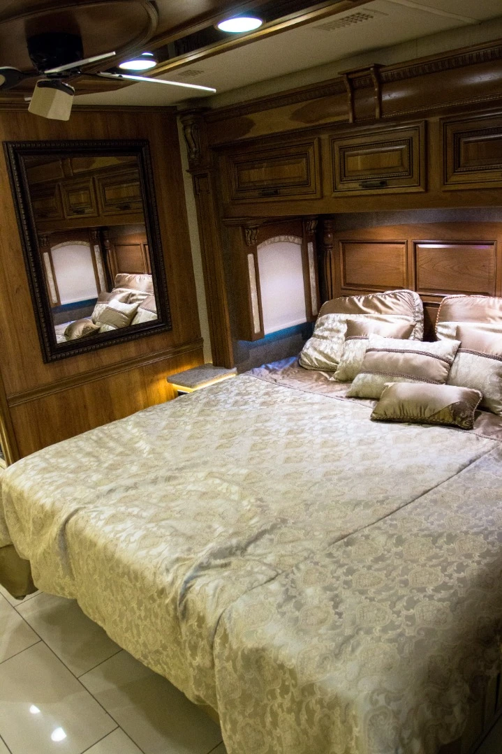 The luxurious sleeping quarters in the Entegra Cornerstone