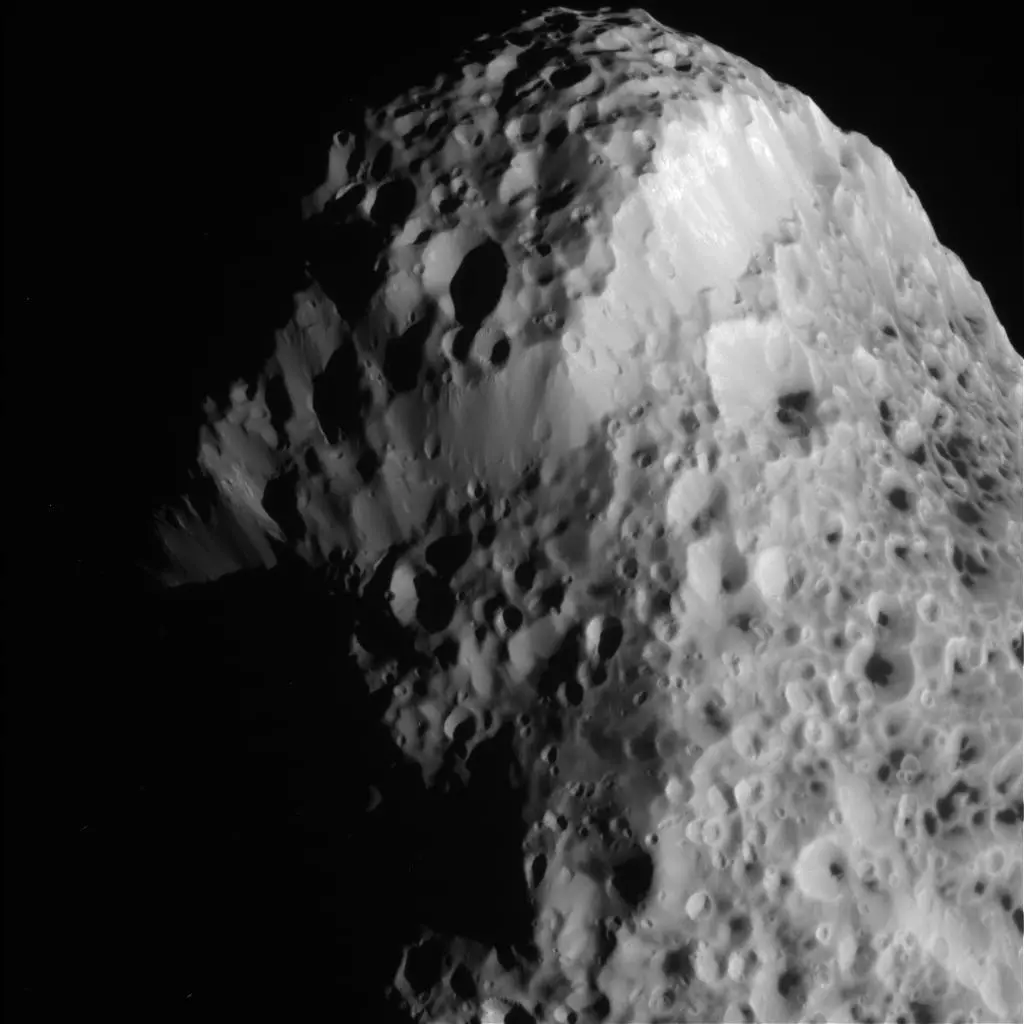 The Saturnian moon Hyperion, as imaged by the Cassini spacecraft on May 31