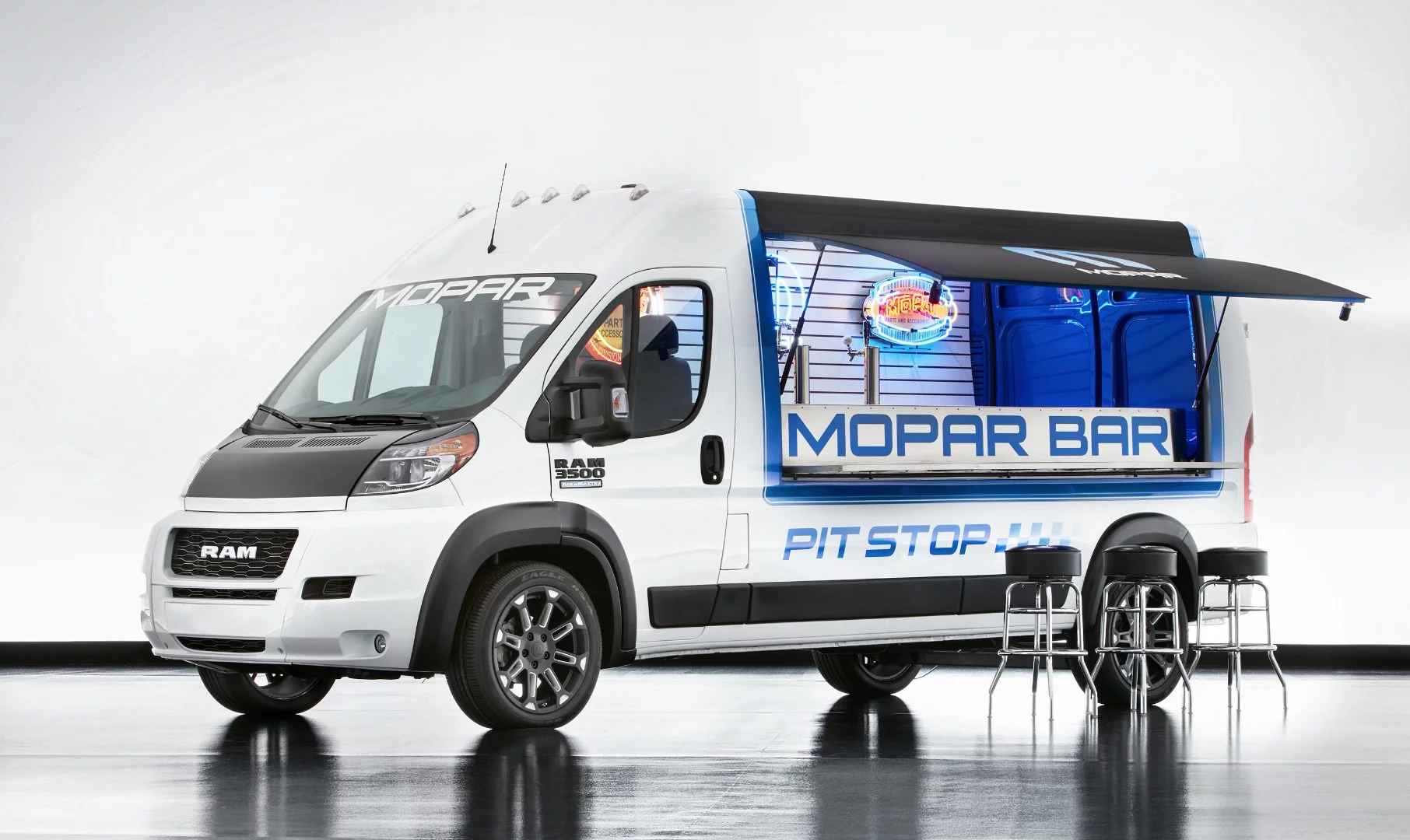 Aside from the special bar fittings, the PowerWagon Pit Stop is a standard van