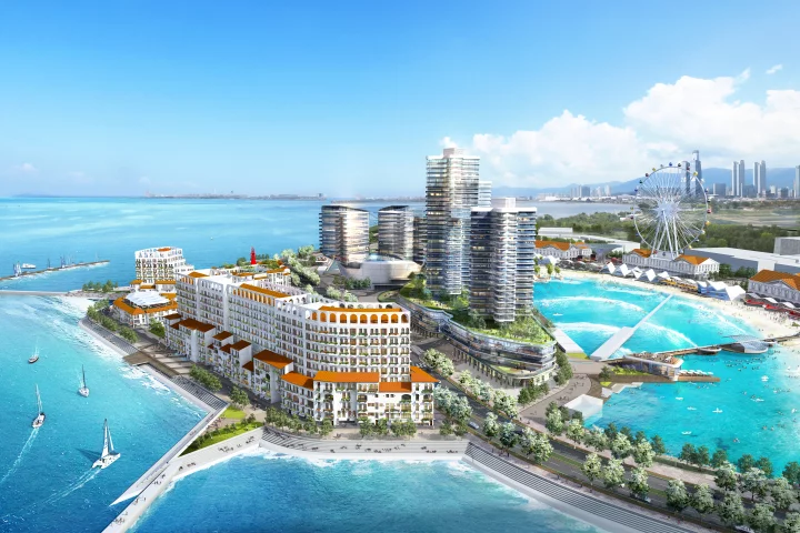 An illustration of Turtle Island, with Wavegarden Cove visible on the right