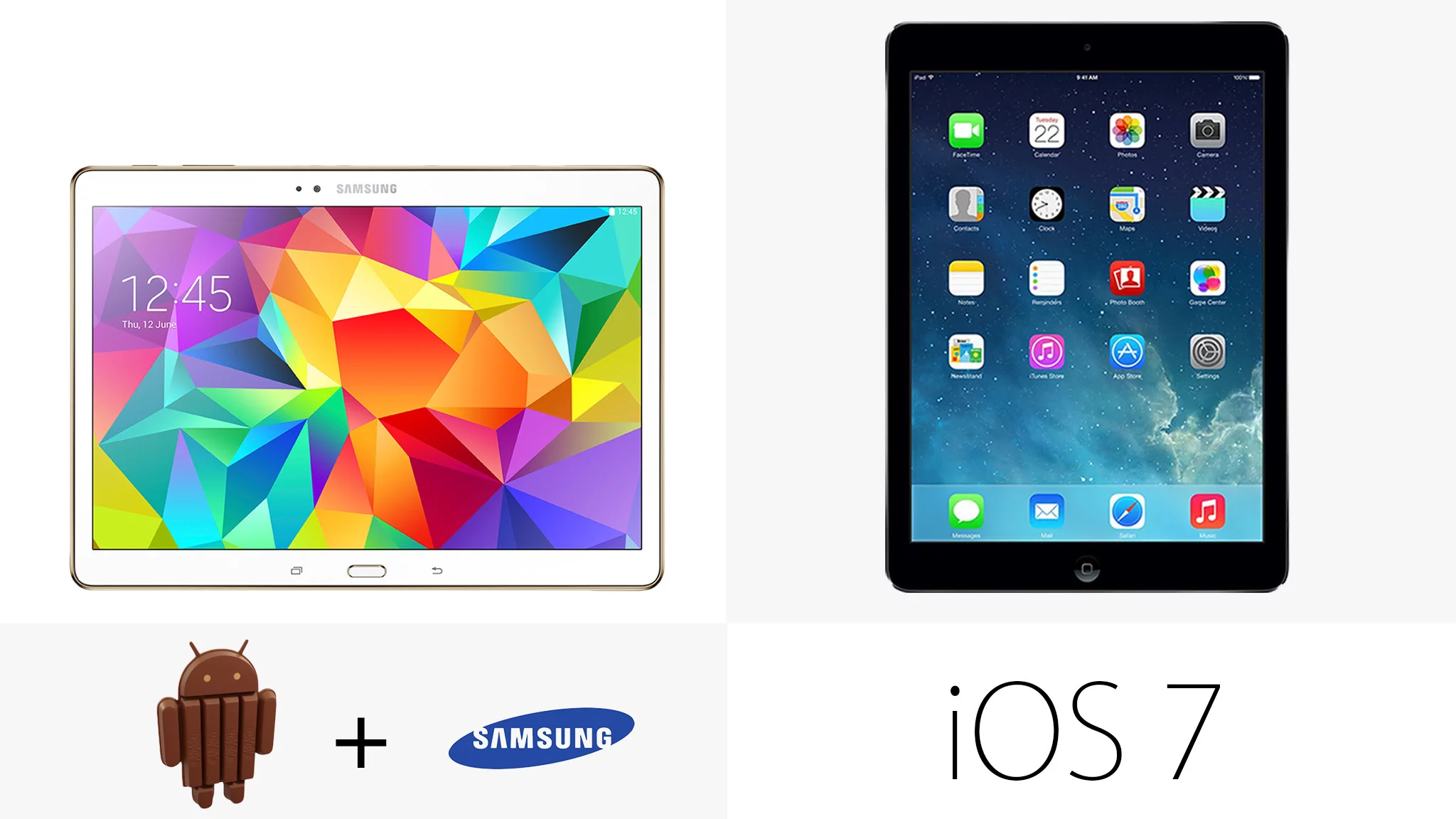 The Tab S runs the latest version of Android (with Samsung's TouchWiz on top) while the iPad Air runs iOS 7