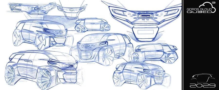 Drawings of the Qoros Qloud Qubed vehicle exterior