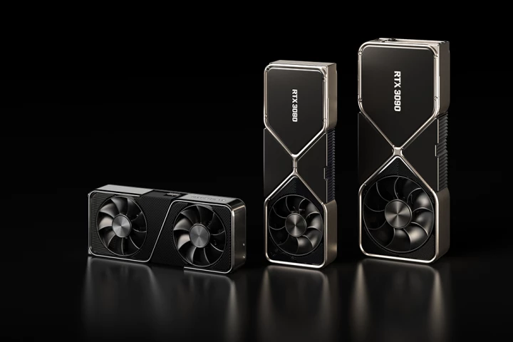 The Nvidia GeForce RTX 30 series, from left: the GeForce RTX 3070, the GeForce RTX 3080 and the GeForce RTX 3090
