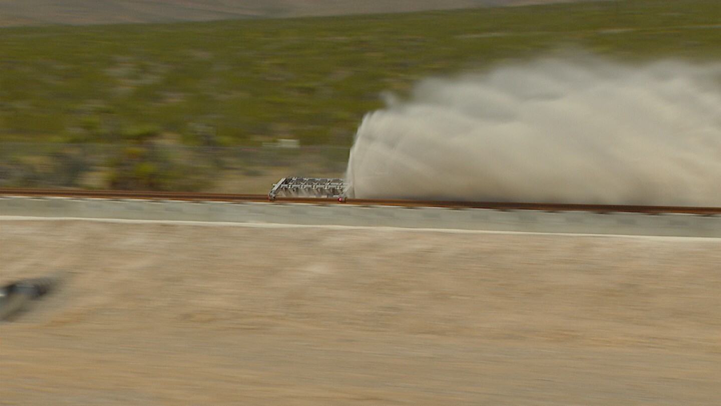 The Sandshark hitting the braking barrier