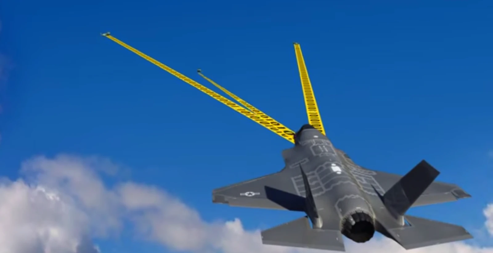 A fighter plane using data links to act as a commmand and control platform for reconn drones (Image: DARPA)
