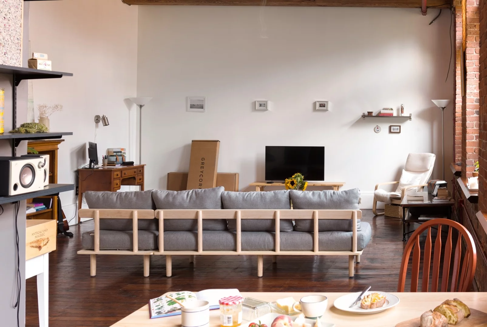 The Greycork sofa is built using ash wood that slots together
