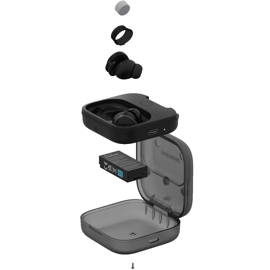Seven parts can be upgraded by the user, including the batteries in the earbuds and charging case