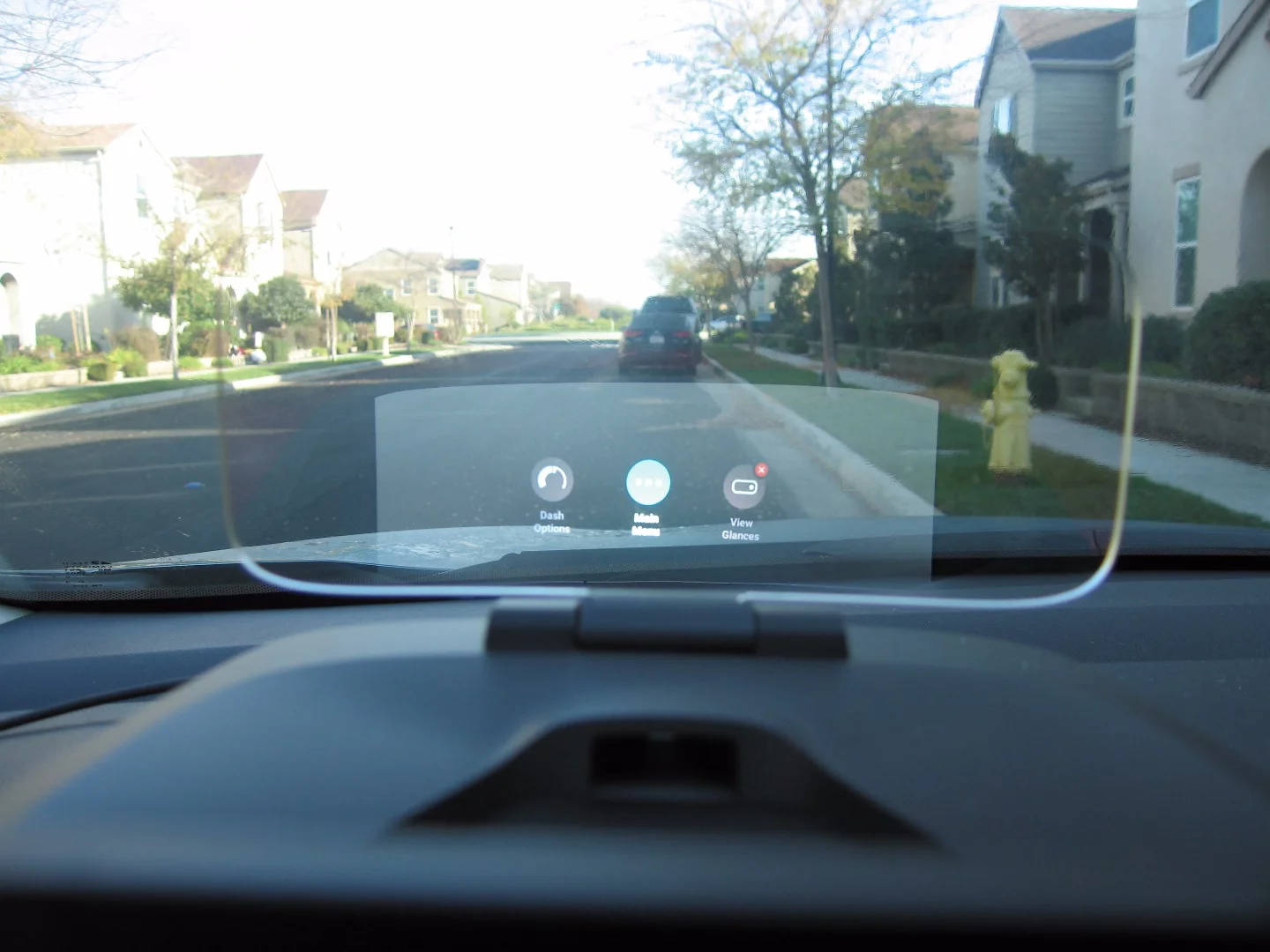 The Navdy projects different menu items on a clear glass screen that can be adjusted for the best angle of viewing