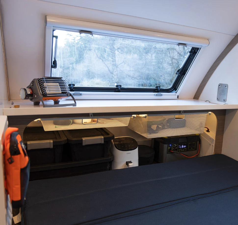 The Stock 2.0 keeps things simpler than other Bean trailers, eliminating the tailgate galley for a larger interior with shelf and under-shelf storage space