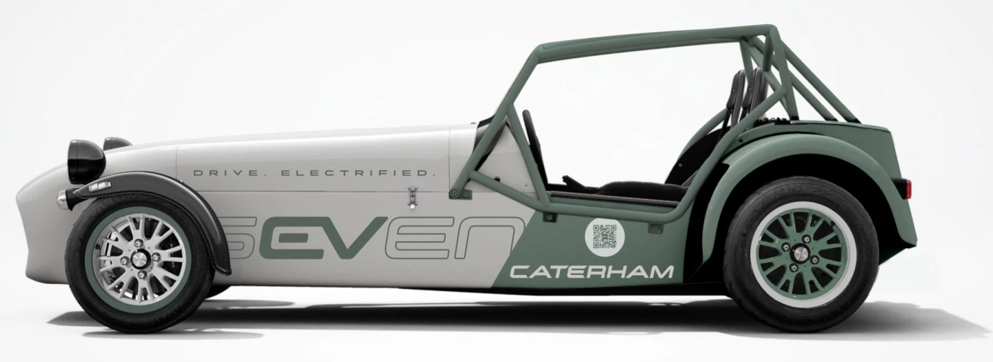 The Caterham EV Seven will measure 3,350 mm long by 1,685 mm wide by 1,115 mm high (131.9 by 66.3 by 43.9 in)