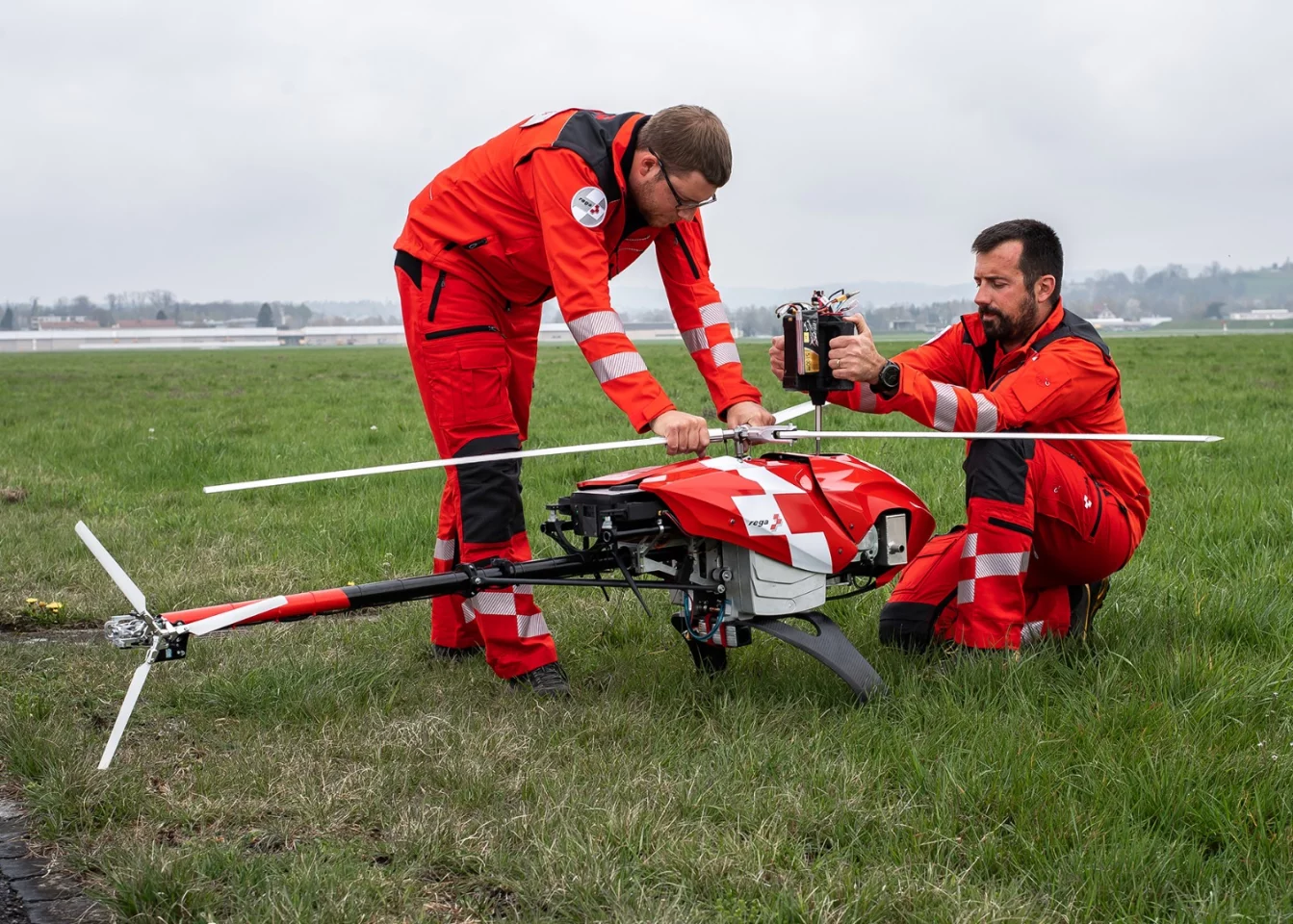 The Rega drone developed by Swiss Air Rescue can operate for several hours at a distance of several kilometers