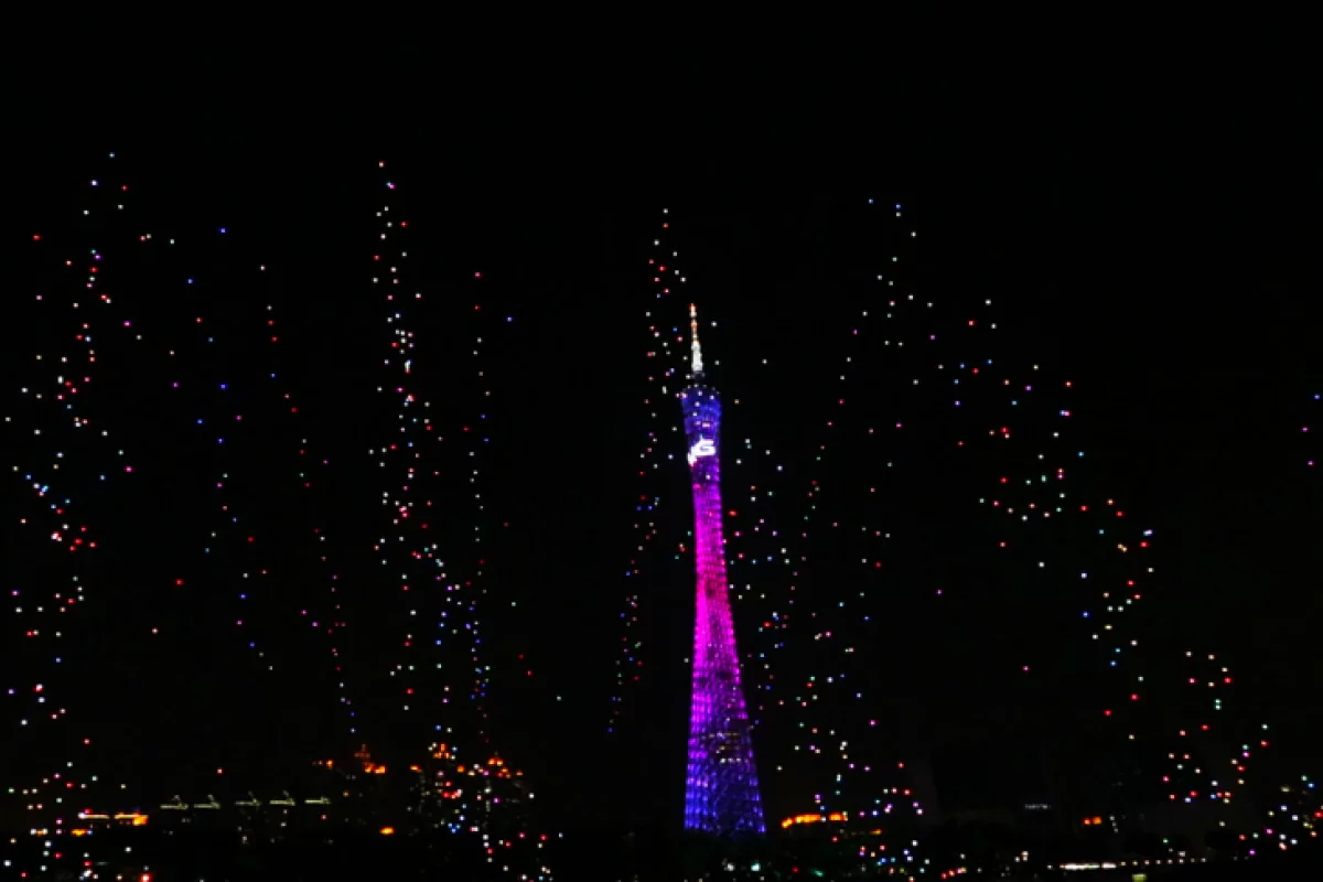 The drones simulate a fireworks display