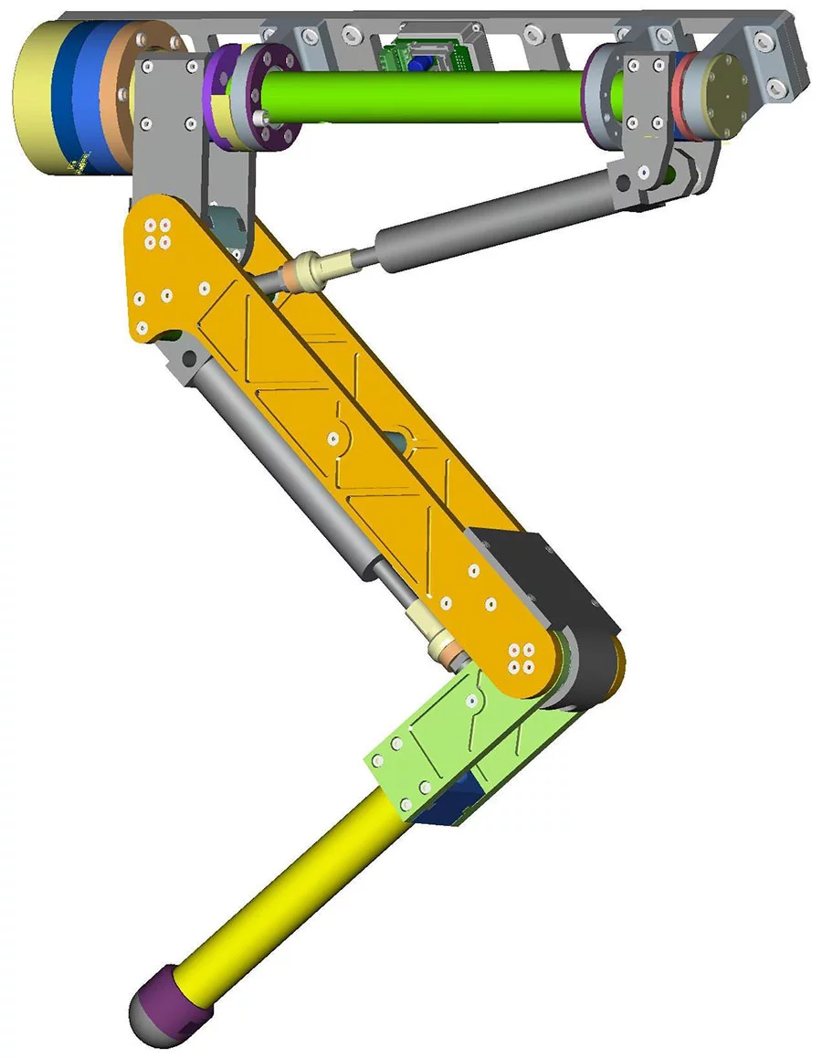 Leg design for HyQ, the Hydraulically actuated Quadruped robot by IIT (Image: IIT)