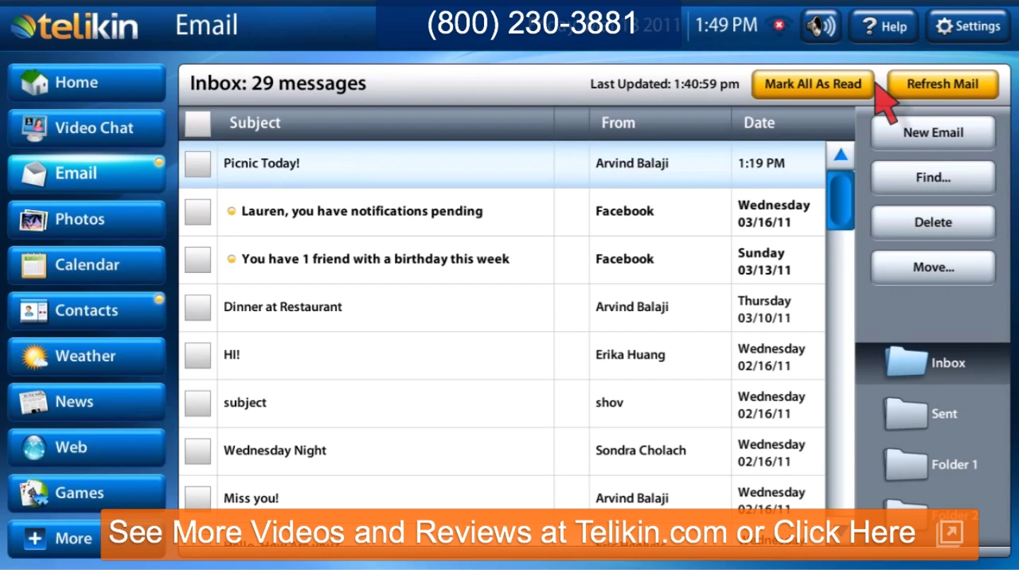 The Telikin's packaged email client, configurable to your existing email account