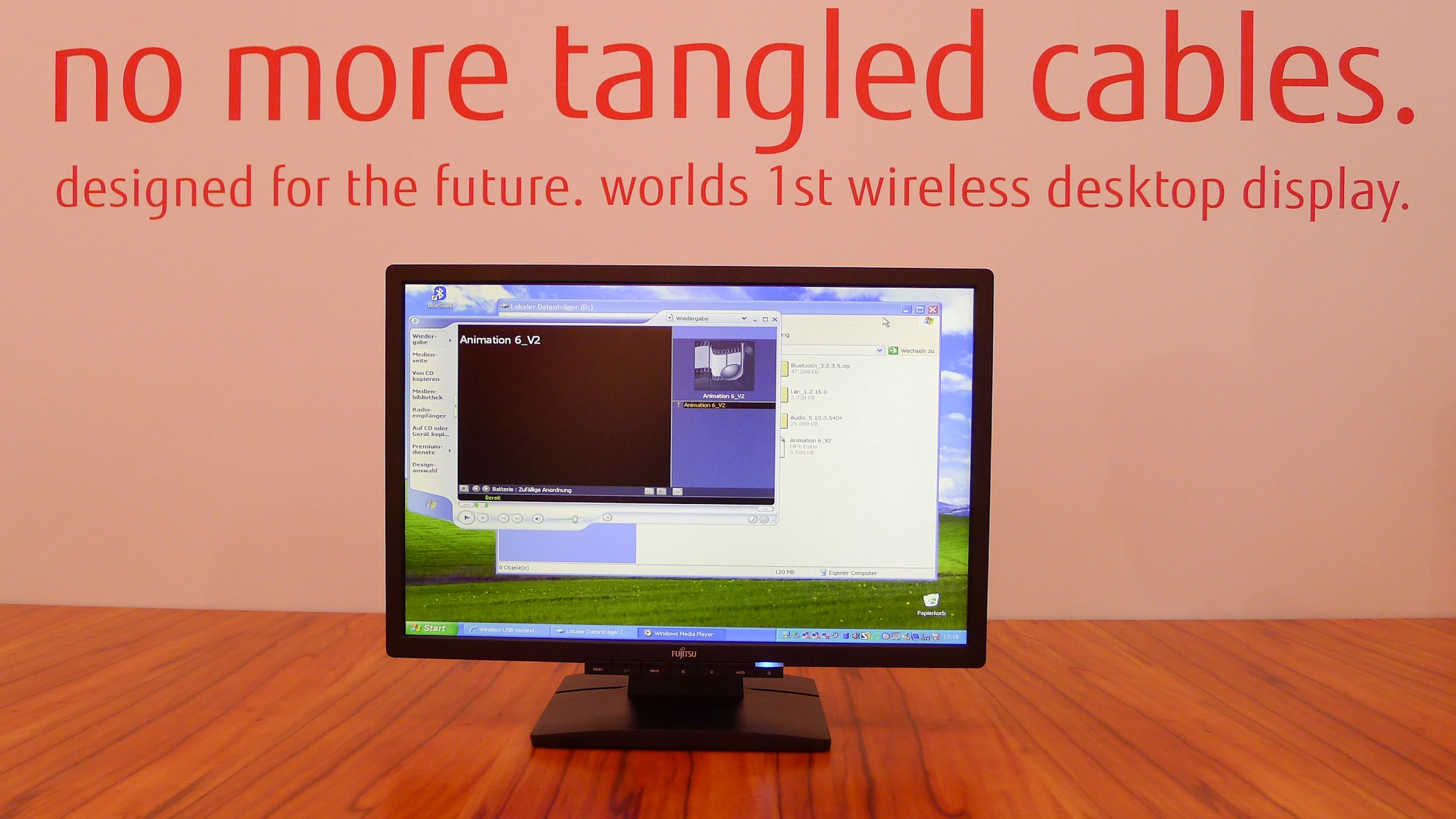 Look - no wires: the Fujitsu wireless monitor on display at CeBIT 2011
