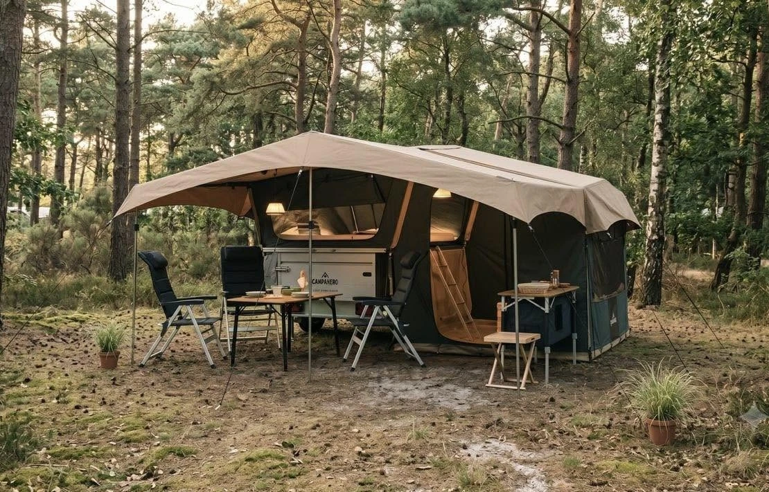 The Campanero Eck-Oh adds a separate living room/sleeping tent and a large awning