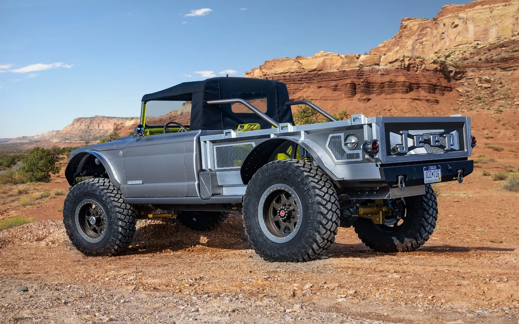 A lowered soft top and a breezy aluminum pickup bed give the M715 Five-Quarter a unique look