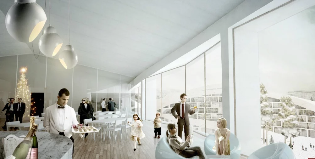 The architectural plans include a futuristic circular structure that will offer guests stunning 360 degree views of the slopes