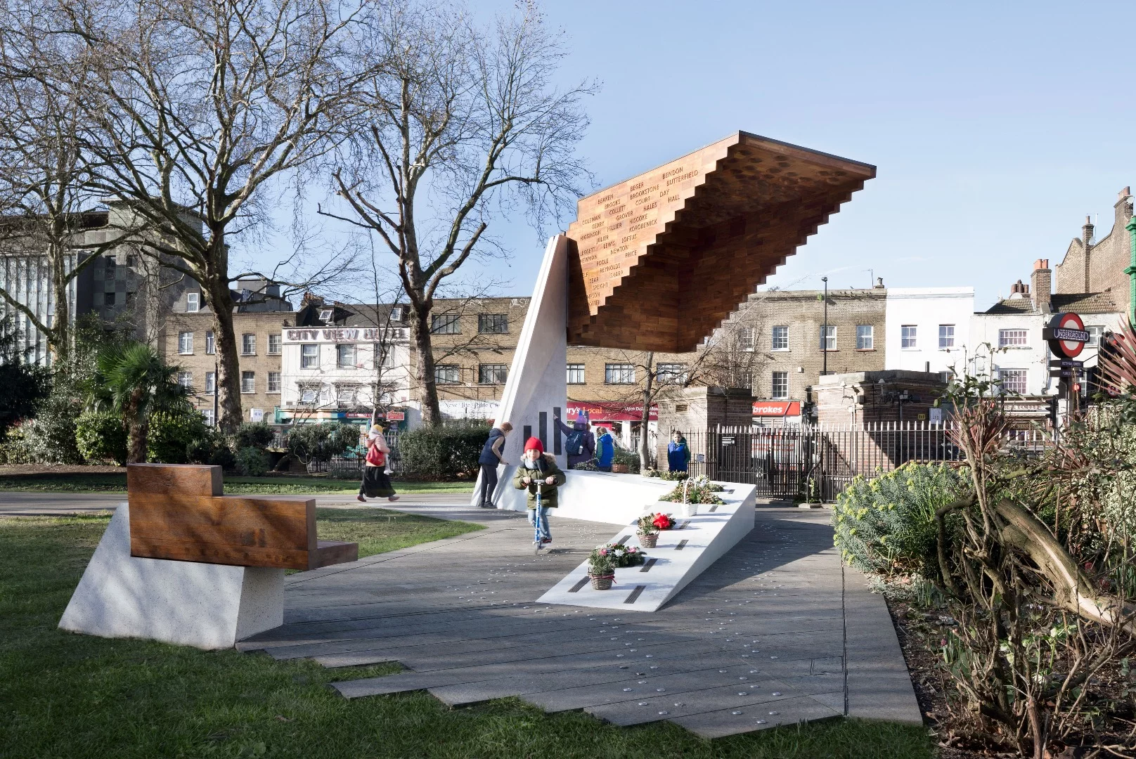 The Bethnal Green Memorial was designed by Arboreal Architecture
