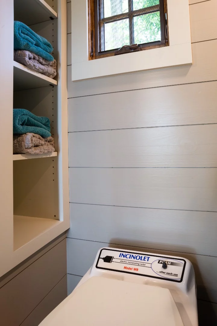 The Denali XL's toilet and shelving