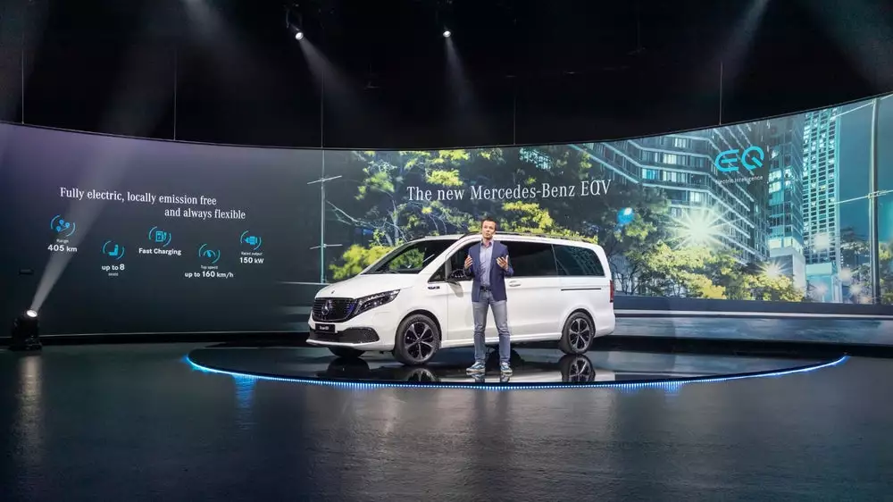 Head of Mercedes eDrive Vans Benjamin Kaehler speaks at the EQV world premiere