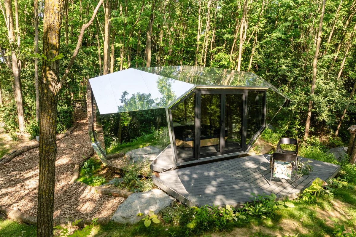The Pebl Grand, by Hello Wood, is an eye-catching tiny house that boasts its own sauna