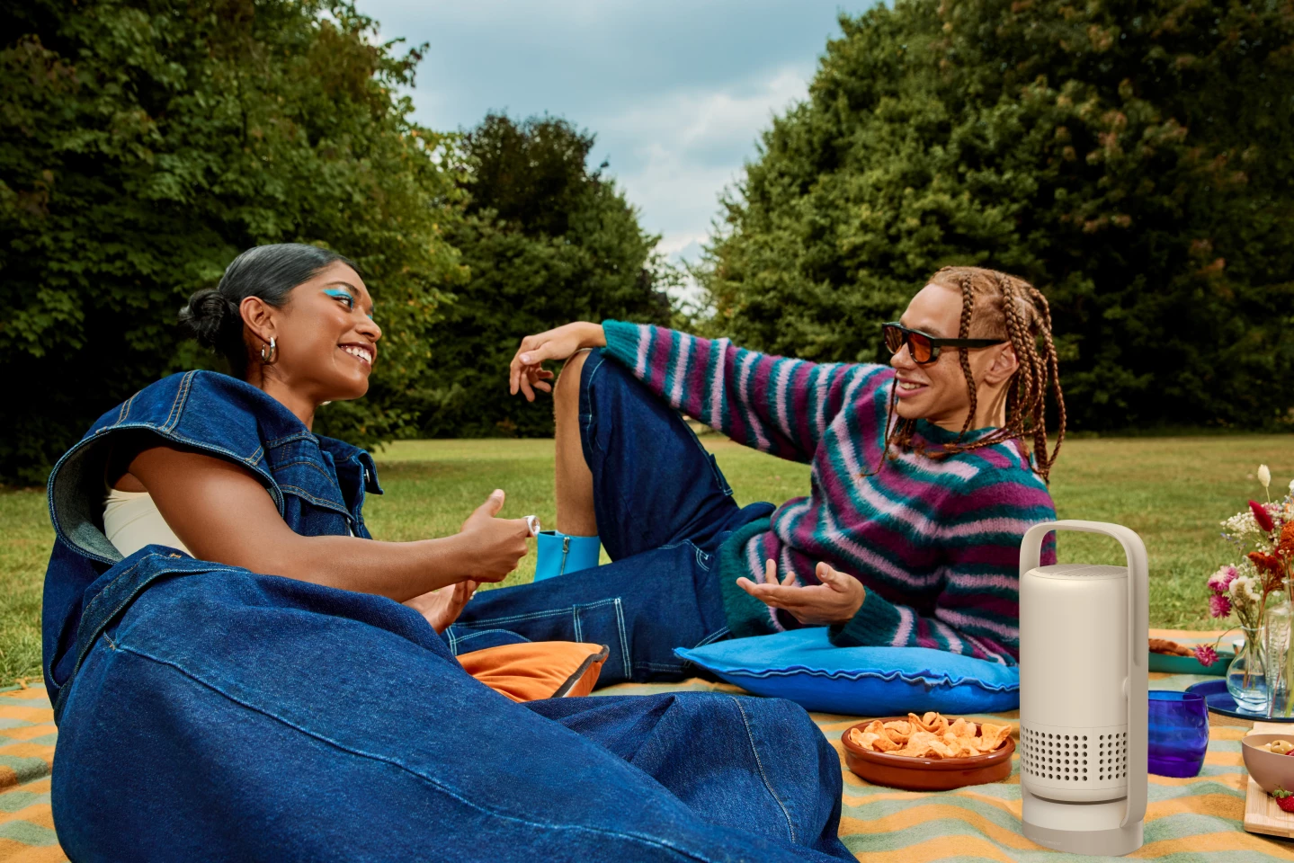 Two JBL-tuned speakers help provide a music backdrop for the romantic picnic