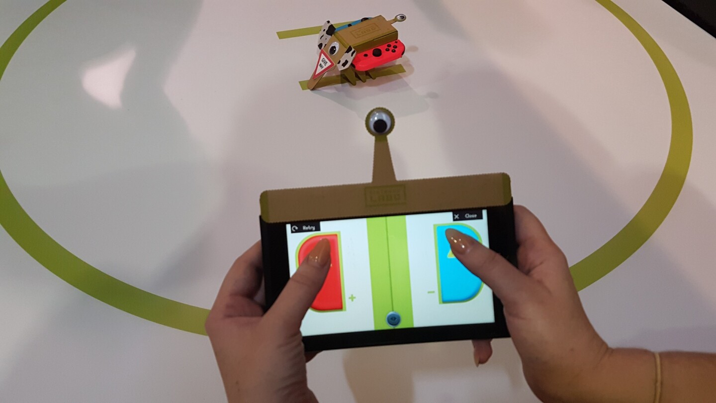 The Nintendo Labo RC Car is controlled by tapping on the Switch screen, to make each Joy-Con vibrate