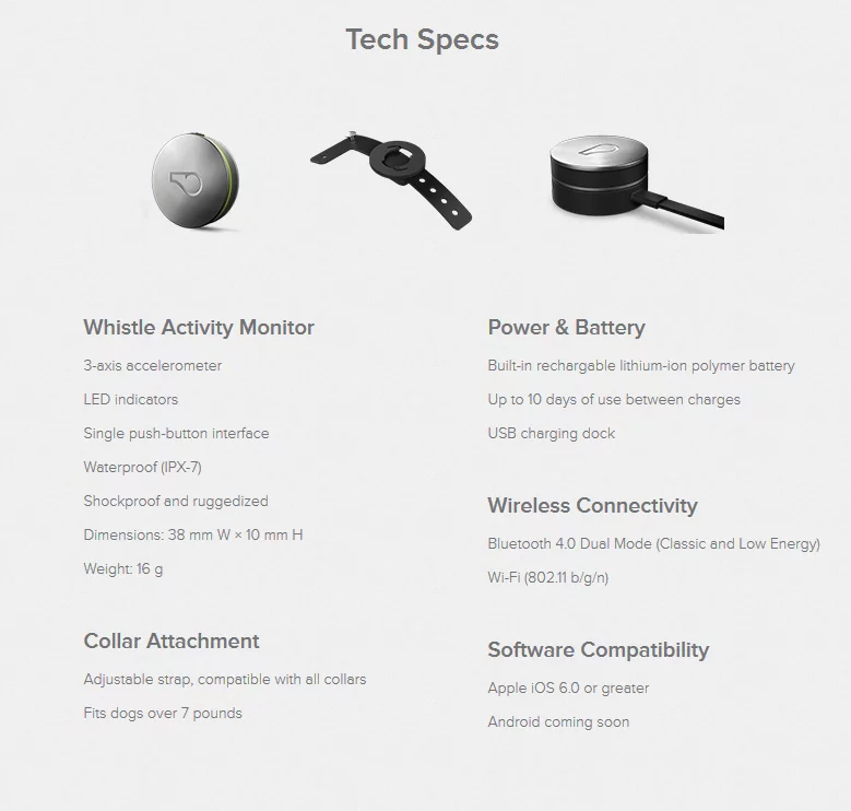 Whistle technical specifications