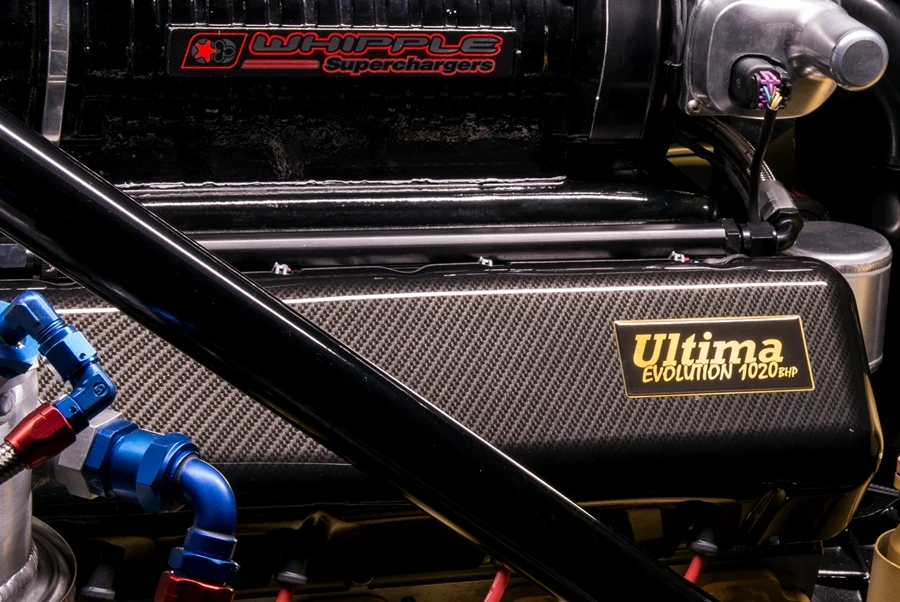 The Ultima Evolution 1,020 bhp engine has carbon rocker covers with Ultima Evolution badge logo