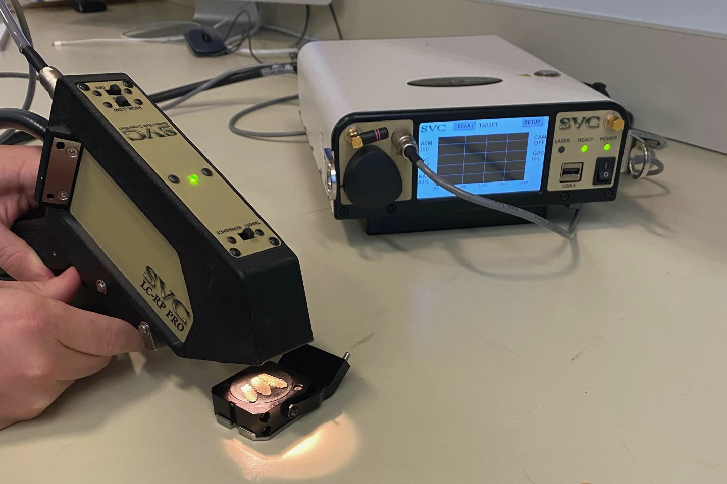 A closer view of a spectroradiometer, pictured here in a lab