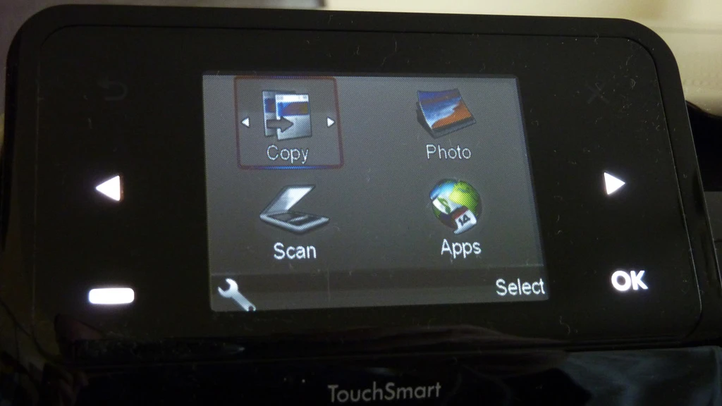 The HP Photosmart Wireless All-in-One B110's Touchsmart LCD display