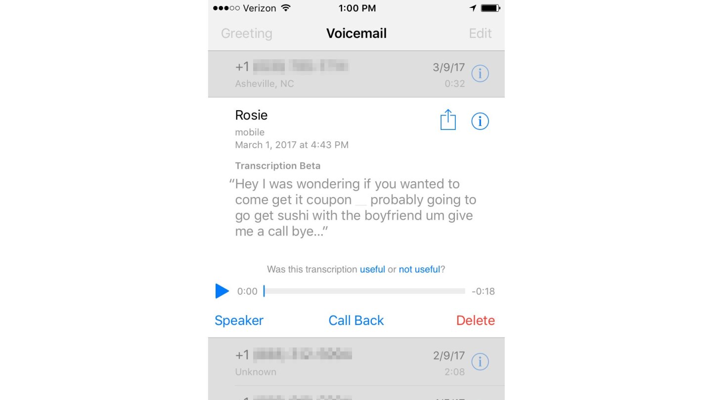 Beta voicemail transcription in iOS 10
