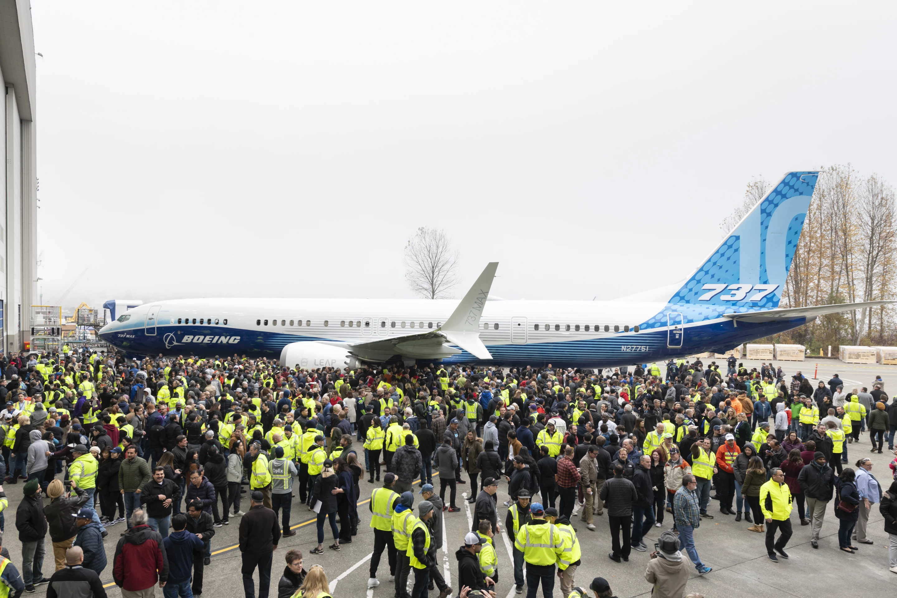 The Boeing 737 MAX 10 rolls out in Renton, Washington