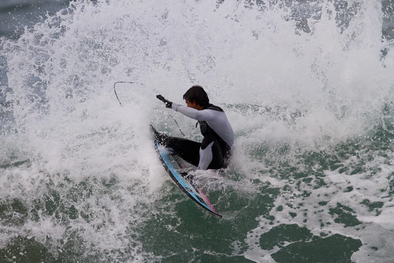 Hodei Collazo tests out the high-tech surfboard
