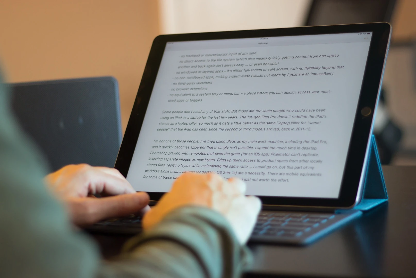 Typing an article works just fine on the iPad Pro