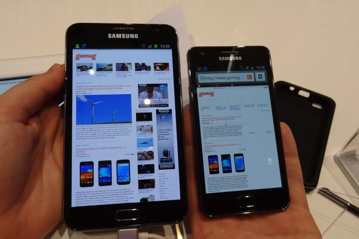 The Galaxy Note next to Tim's Galaxy S II
