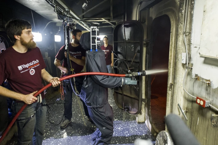 SAFFiR in a rain suit putting out a shipboard fire (Photo: US Navy)