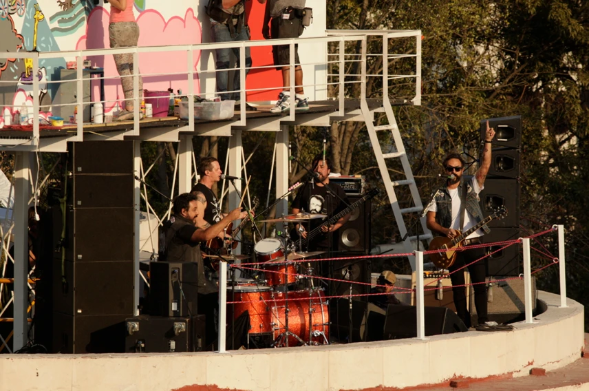 The Billboard House hosted a few entertainers on a makeshift stage at the base of the billboard