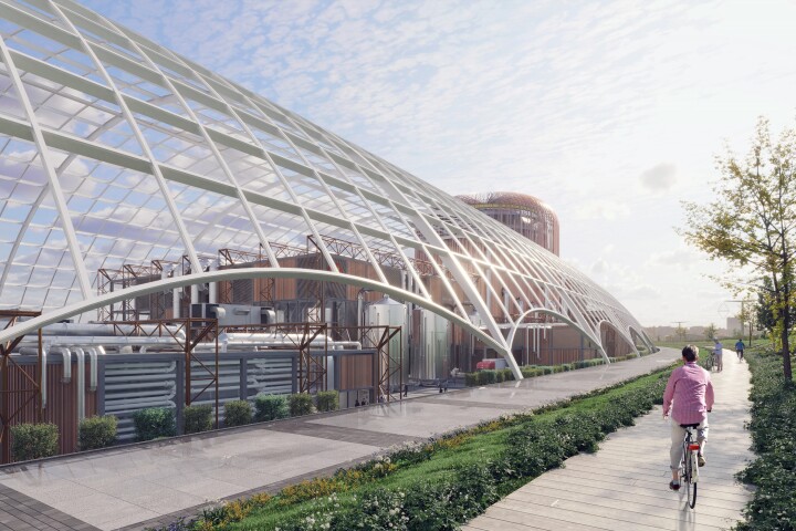 An artist's rendition of Tokamak Energy's planned commercial fusion power plant, which would generate enough energy to power 50,000 homes safely