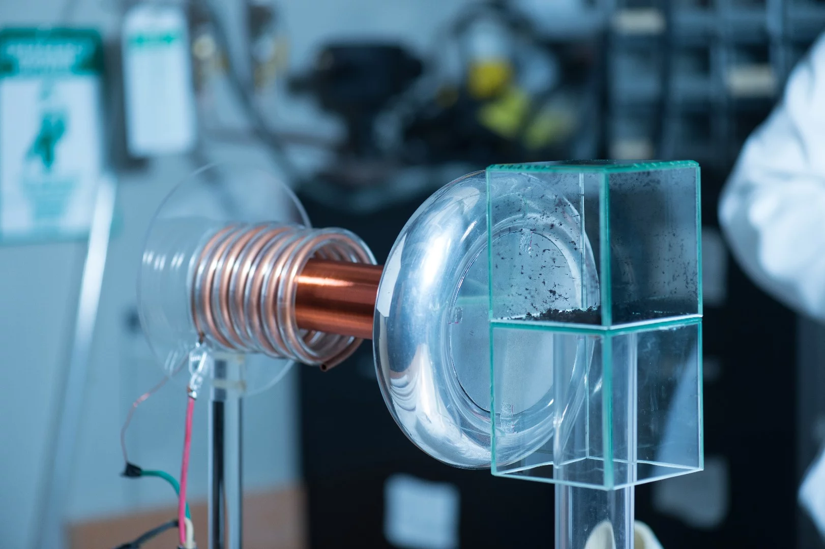 Able to align nanotubes at distances of up to several feet from the coil, the team's redesigned Tesla coil is able to create a very strong force field over distances much larger than previously seen