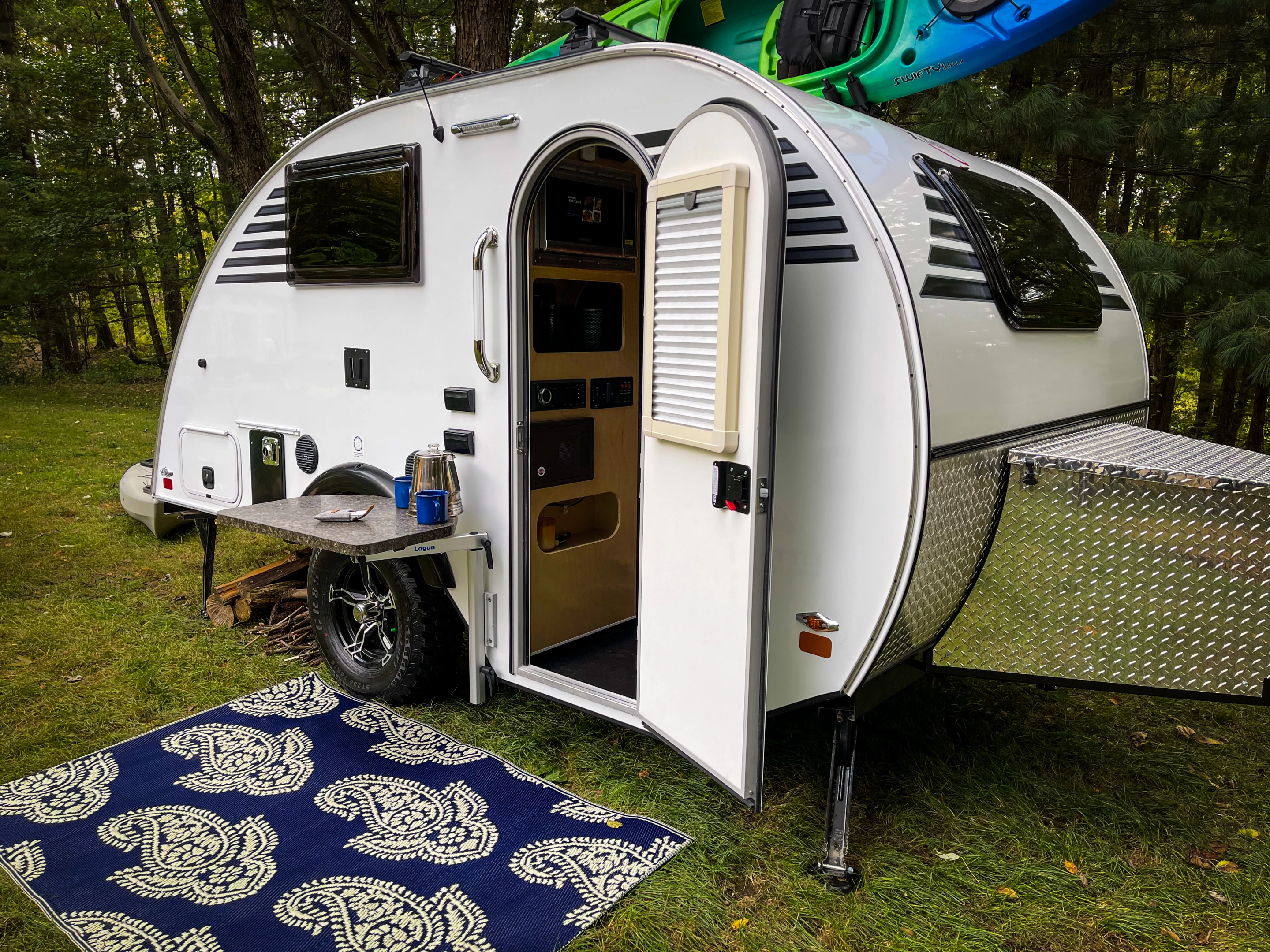 Unlike smaller teardrops, the Little Guy Micro Max has more than just a mattress inside, offering a comfortable living space for both day and night