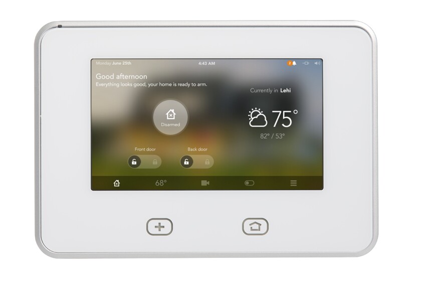 The control panel features a 345 MHz radio for one-way communication with motion sensors around the home, Z-Wave for controlling battery-powered devices and Wi-Fi for peripherals such as security cameras