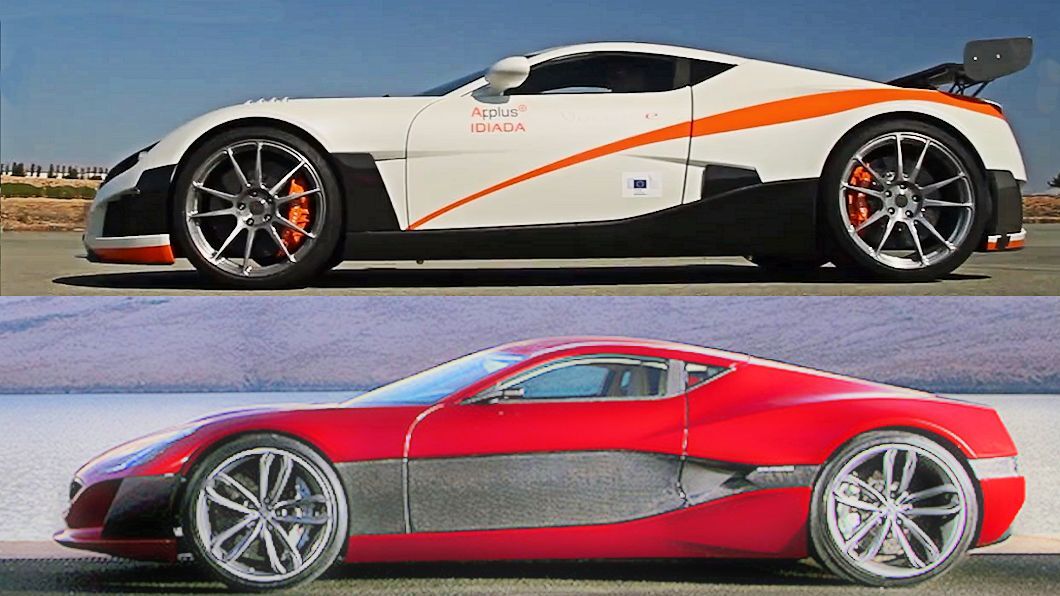 Volar-e electric coupe by Applus-Idiada at top, Rimac Concept One at bottom