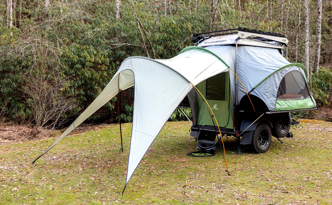 The SylvanSport GOAT with tent set up and ready to camp