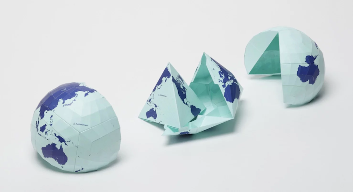 The Authagraph World Map: from sphere to inflated tetrahedron to tetrahedron to fold-out flat triangle